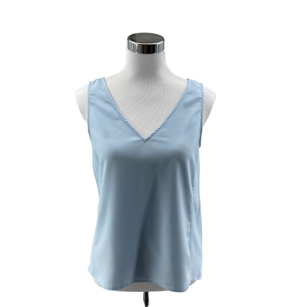 Nordstrom Tank Top Women Small Blue Solid Sleeveless V Neck Lightweight Pullover